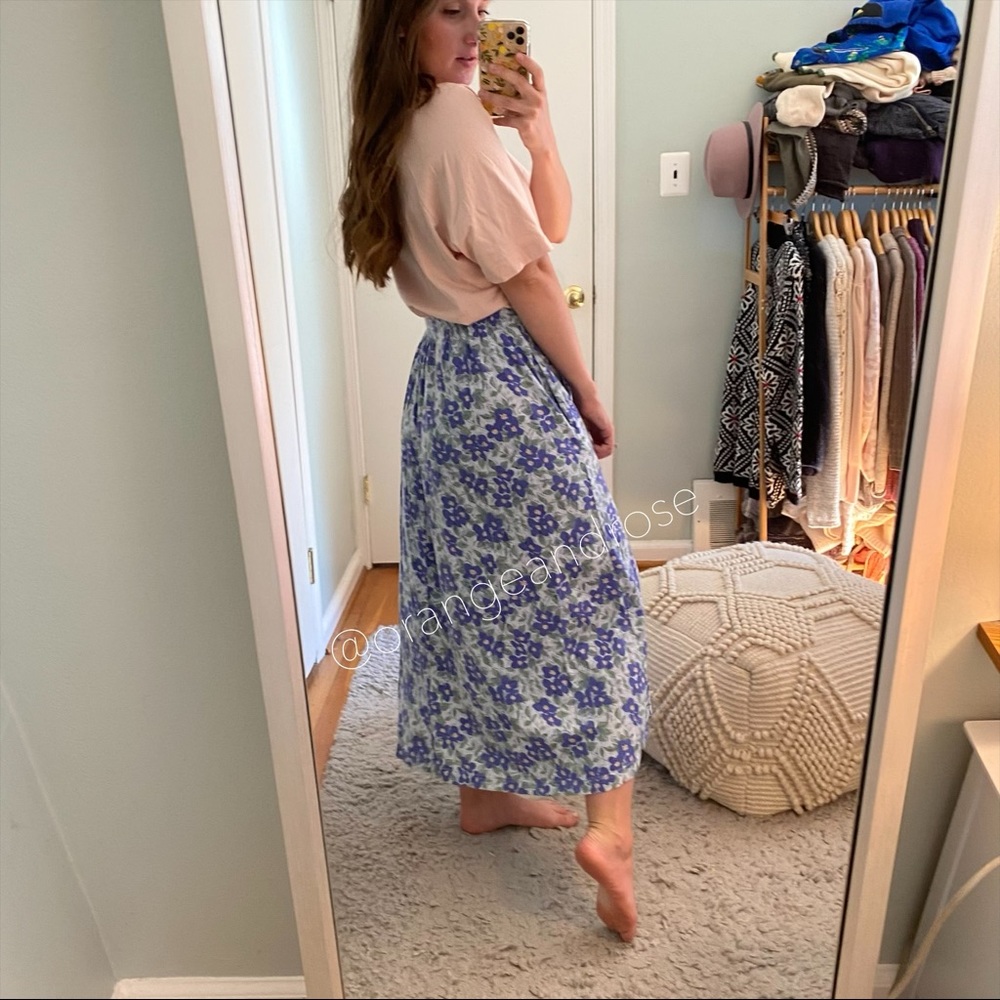 Vintage LL Bean Cotton Dainty Floral Maxi Skirt L - Picture 2 of 7